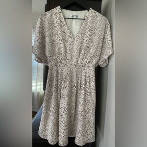 Express Polka Dot Fit & Flare Mini Shirred Dolman Sleeve Dress